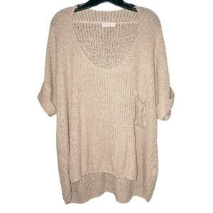 Ces Femmes Lightweight 3/4 Sleeve Oversized Tan Sweater Small